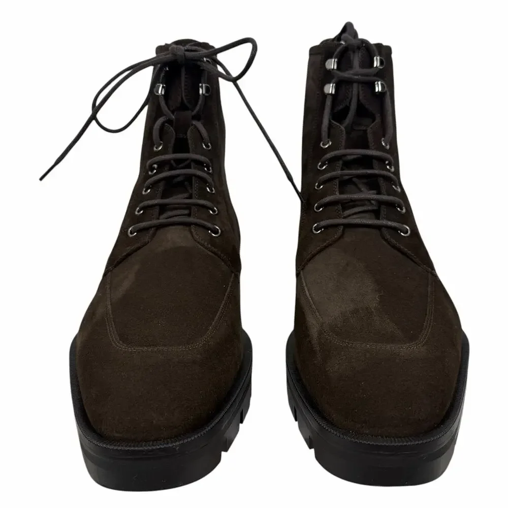 Christian Louboutin Caracolo Lion Suede Lace Up Boots Cafe Brown Size 44